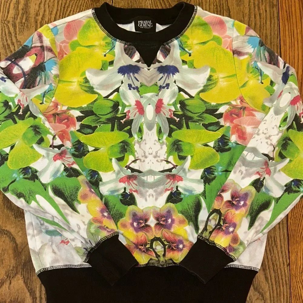 Prabal Gurung for 🎯 Neon Green Multi Floral Crewneck Sweatshirt